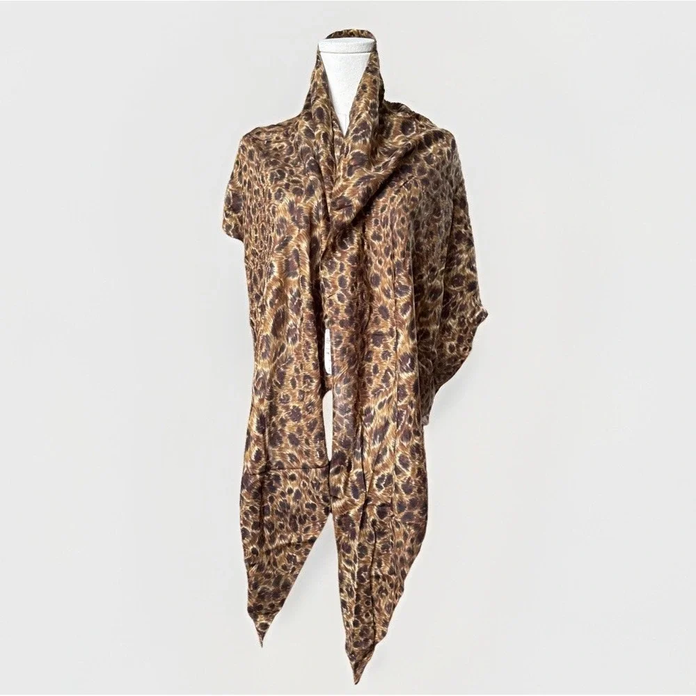 NWT VTG Emanuel Ungaro Silk Scarf Pashmina OS Leopard Brown Saks Fifth Avenue